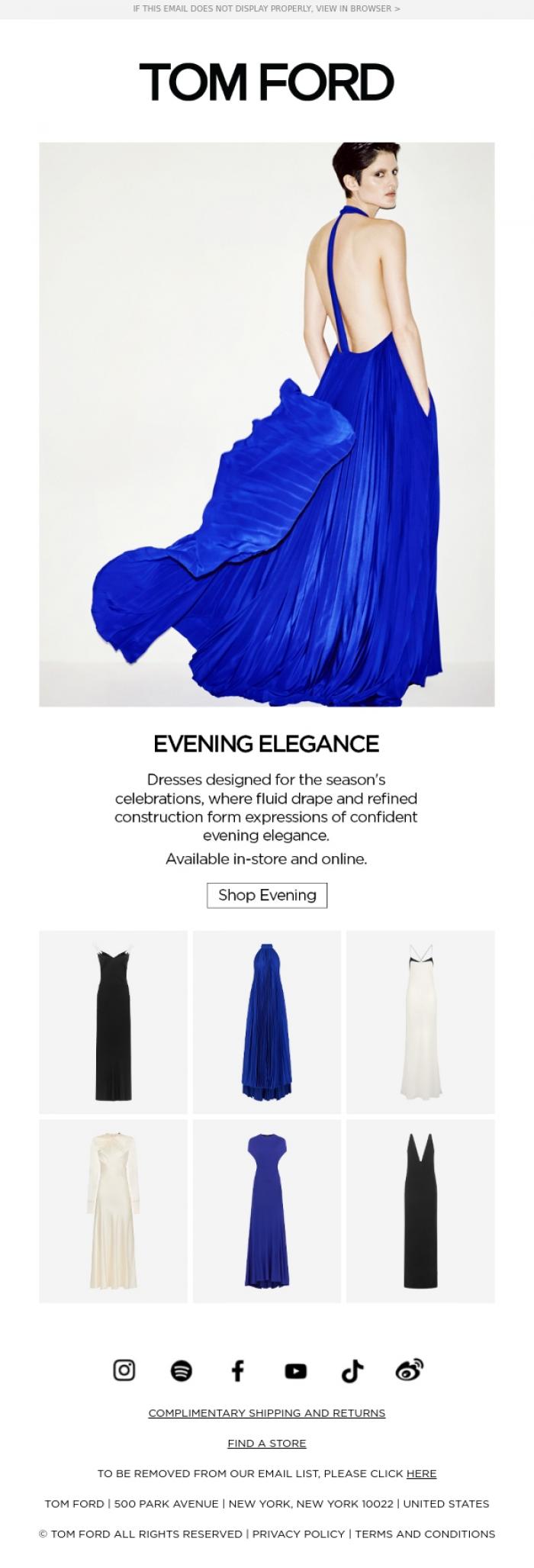 Email Design Inspiration from TOM FORD, EVENING ELEGANCE