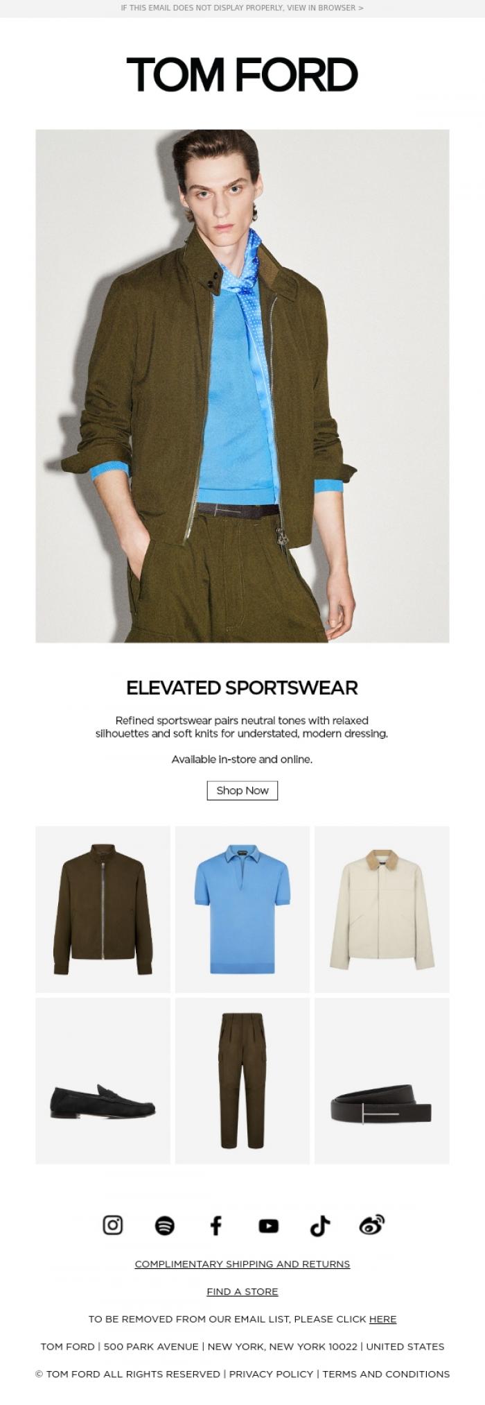 Email Design Inspiration from TOM FORD, ELEVATED SPORTSWEAR