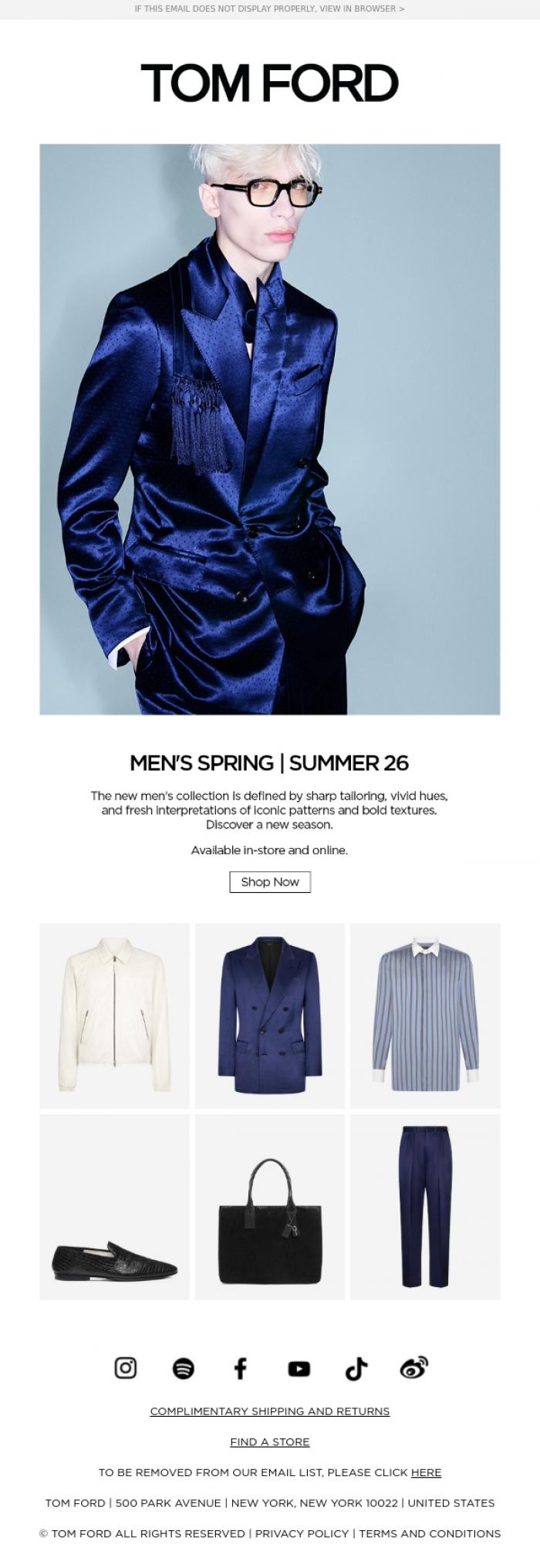 Email Design Inspiration from TOM FORD, MEN'S SPRING | SUMMER 26