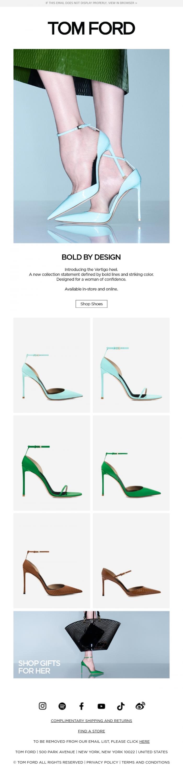 Email Design Inspiration from TOM FORD, INTRODUCING THE VERTIGO HEEL