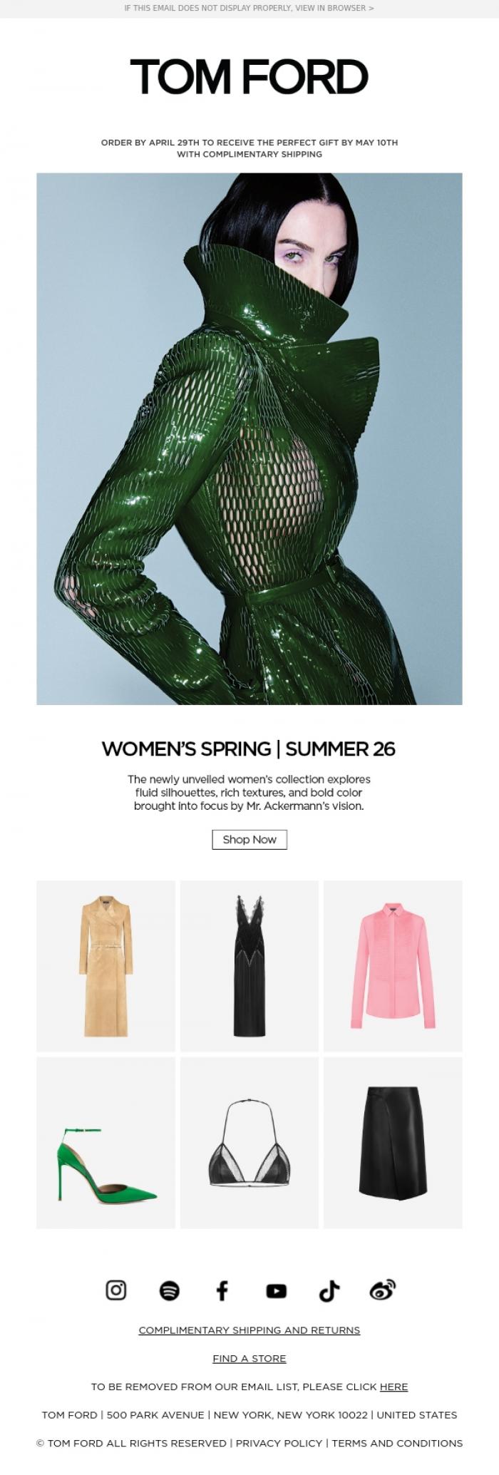 Email Design Inspiration from TOM FORD, WOMEN'S SPRING | SUMMER 26