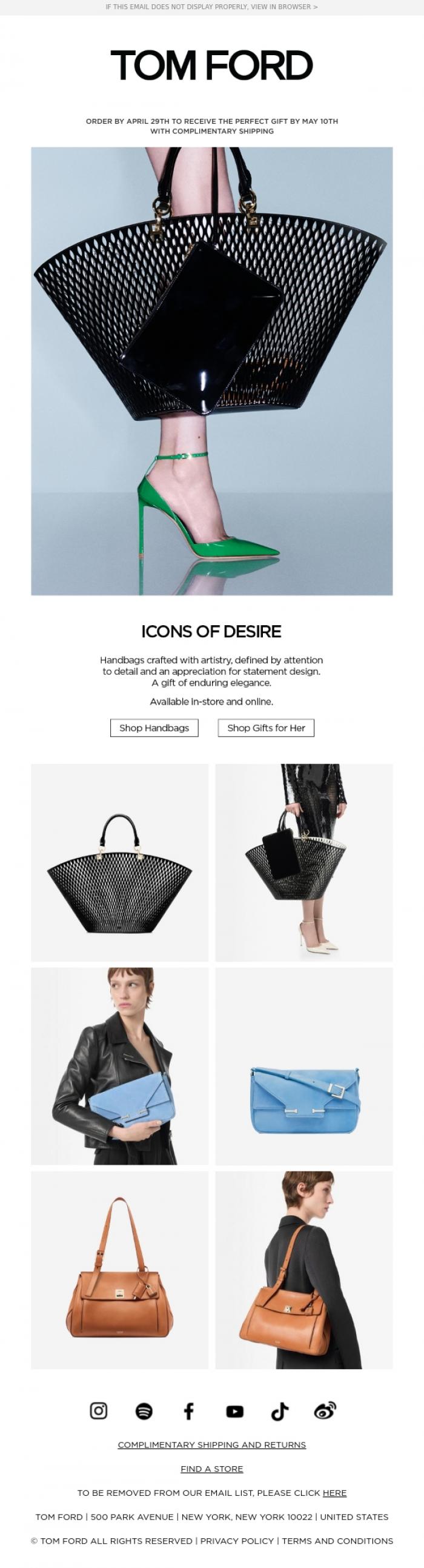 Email Design Inspiration from TOM FORD, LEATHER BAGS | ICONS OF DESIRE