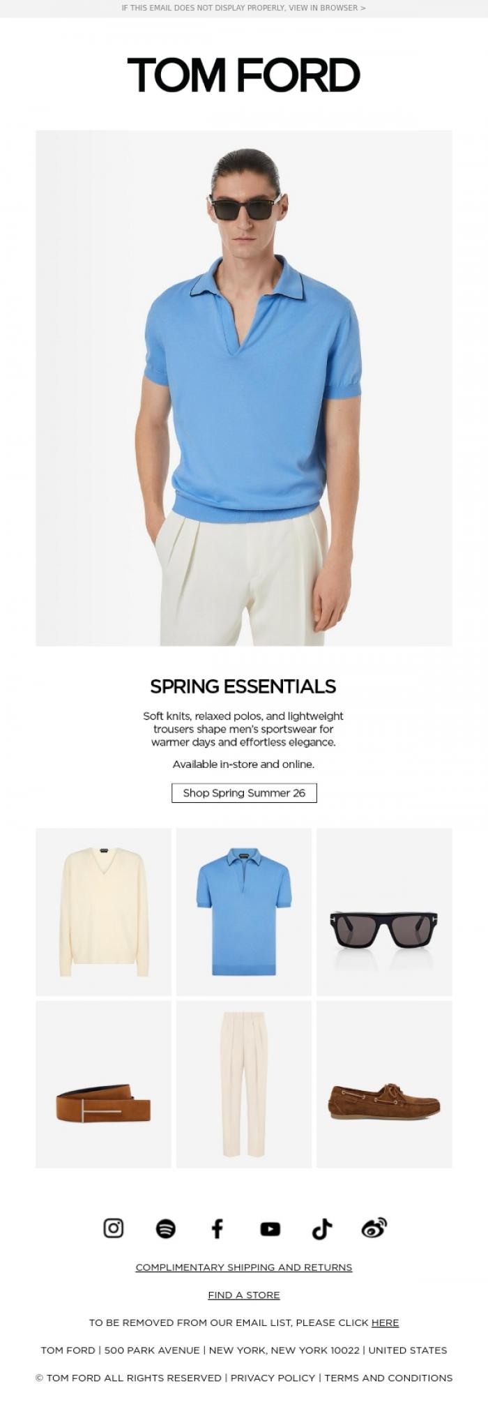 Email Design Inspiration from TOM FORD, MEN'S SPRING ESSENTIALS