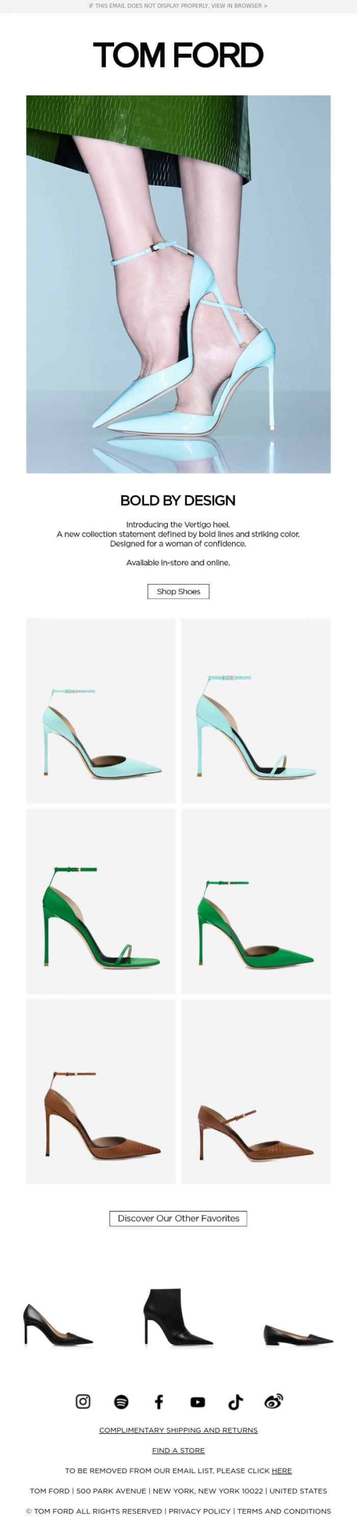 Email Design Inspiration from TOM FORD, INTRODUCING THE VERTIGO HEEL
