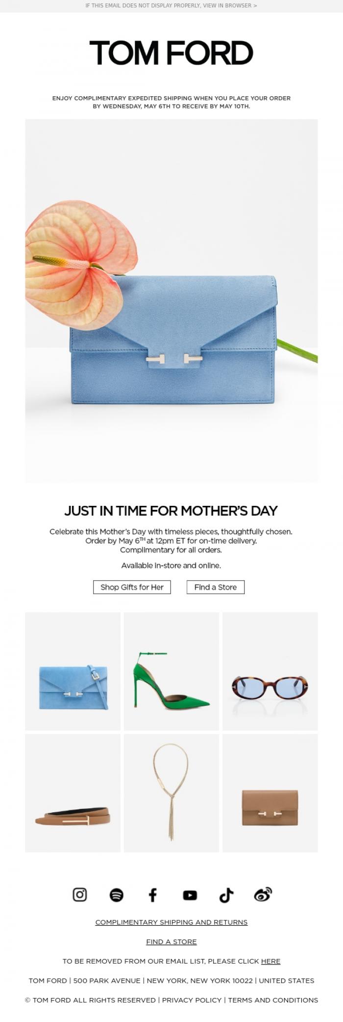Email Design Inspiration from TOM FORD, JUST IN TIME FOR MOTHER'S DAY