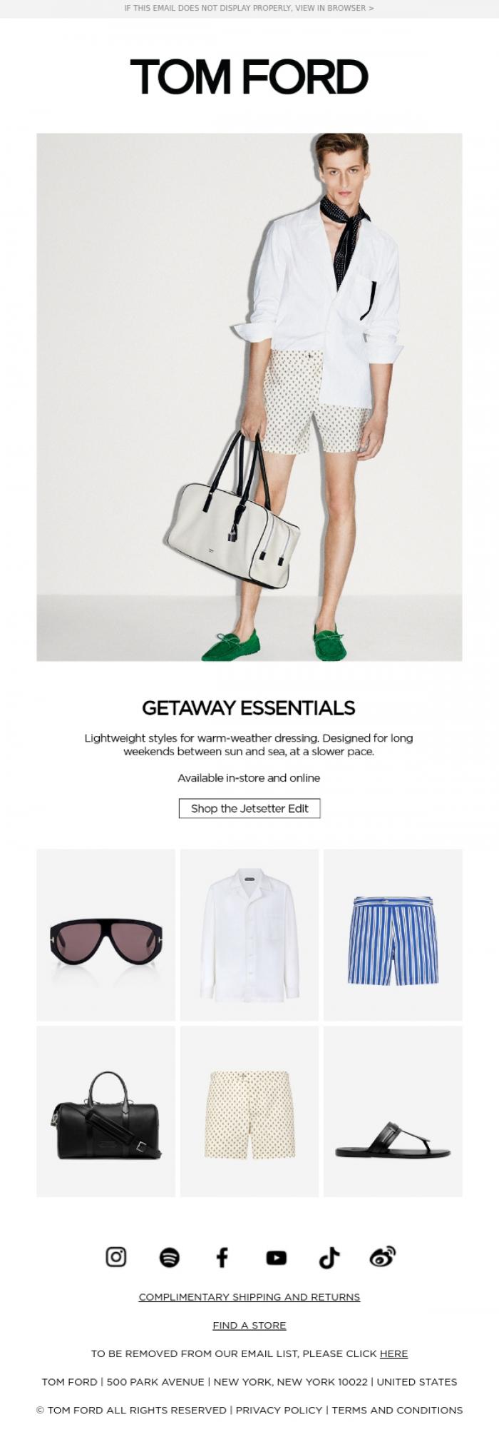 Email Design Inspiration from TOM FORD, GETAWAY ESSENTIALS