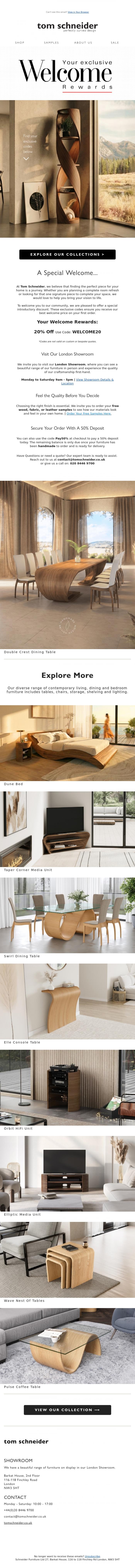 Email Design Inspiration from Tom Schneider, A Special Welcome With Exclusive Discounts!