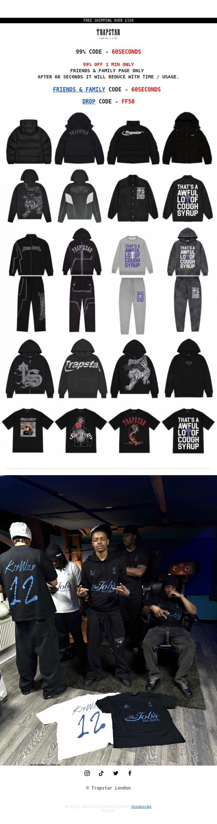 Email Design Inspiration from Trapstar London, 1 MIN TO CHECKOUT