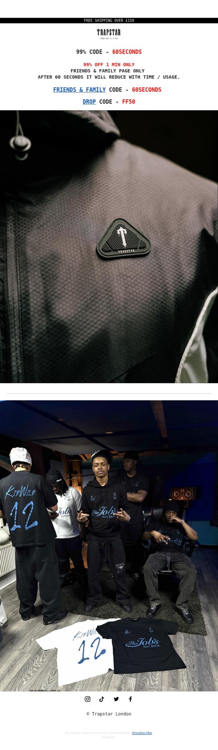 Email Design Inspiration from Trapstar London, 1 MIN TO CHECKOUT