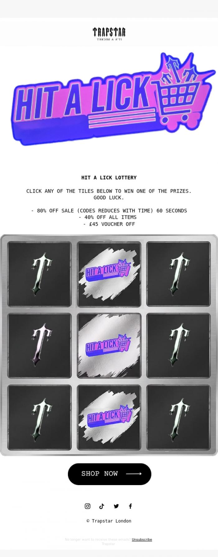 Email Design Inspiration from Trapstar London, HIT A LICK