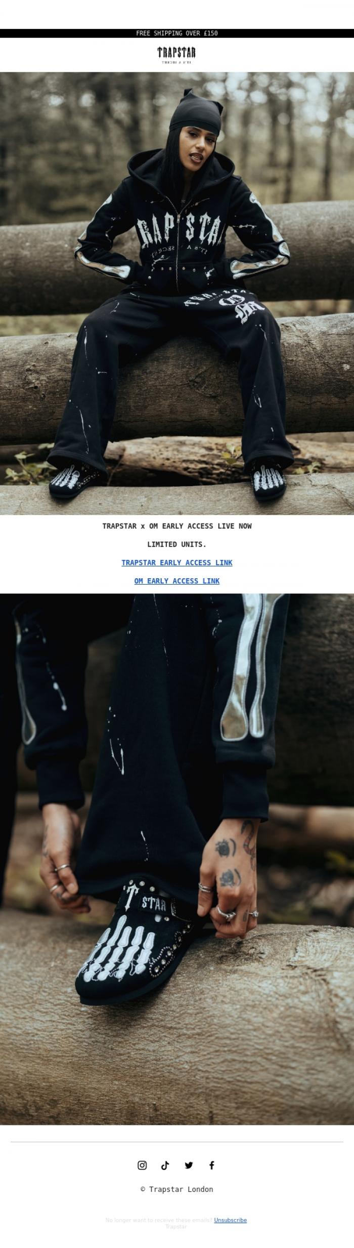 Email Design Inspiration from Trapstar London, TRAPSTAR x OM COLLAB EARLY ACCESS LIVE NOW