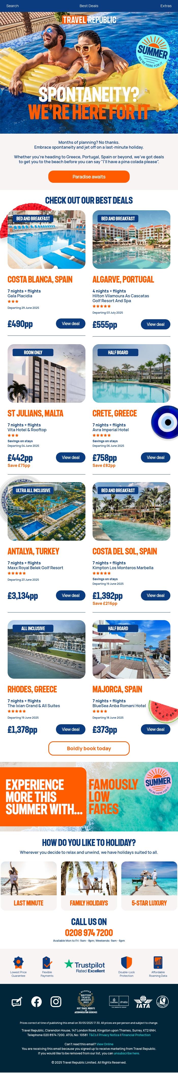 Email Design Inspiration from Travel Republic, Last minute escapes from &pound;373pp