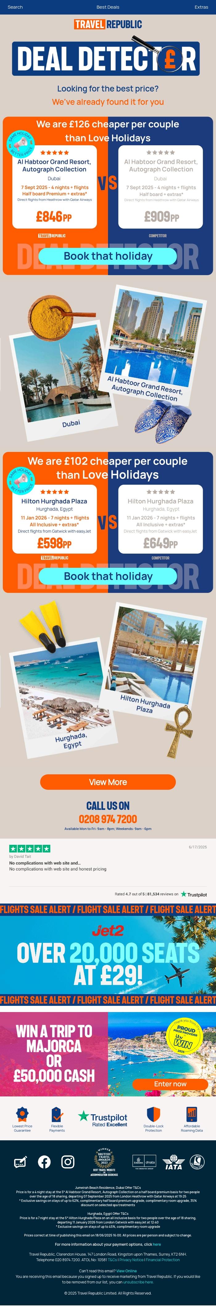 Email Design Inspiration from Travel Republic, Our Deal Detector is back 🚨