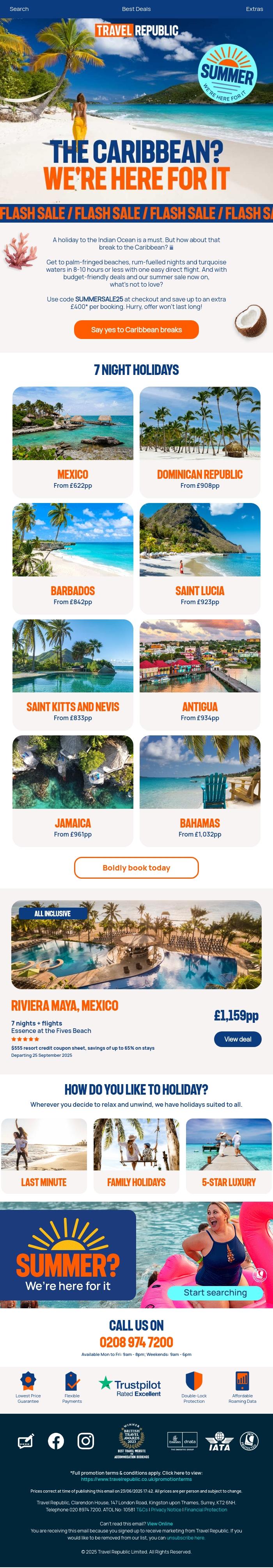 Email Design Inspiration from Travel Republic, How about the Caribbean?🌴