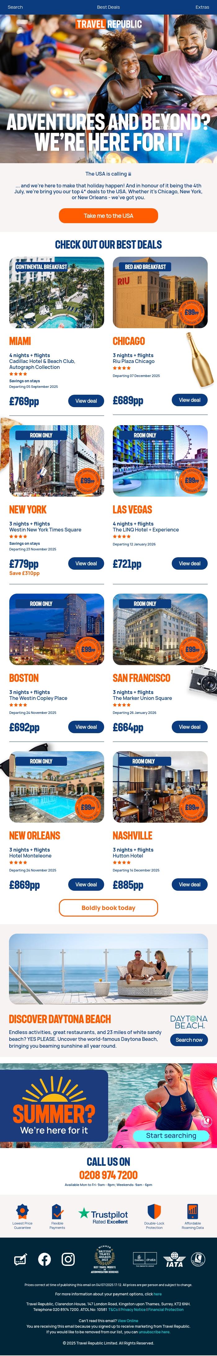 Email Design Inspiration from Travel Republic, Escape to the USA from &pound;664pp 🤑