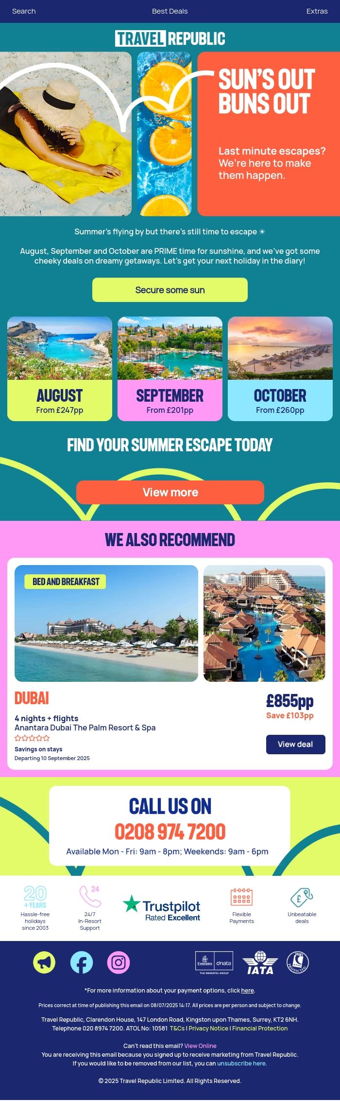Email Design Inspiration from Travel Republic, Last minute escapes from &pound;201pp 👀