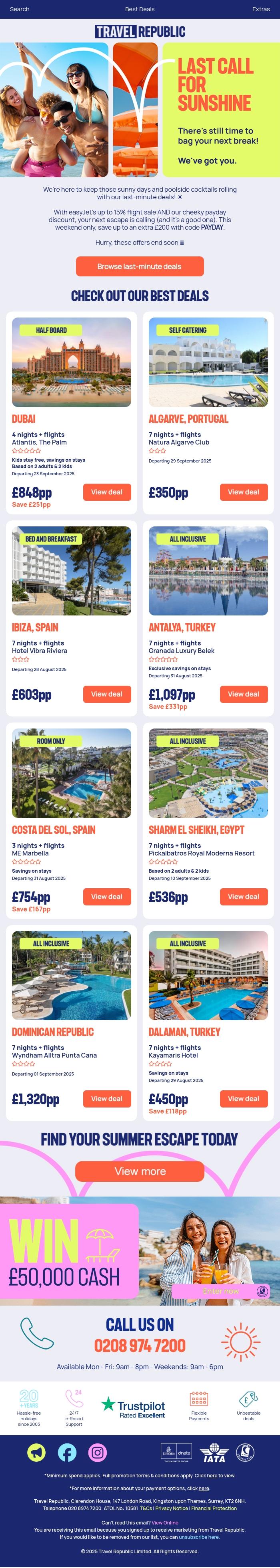 Email Design Inspiration from Travel Republic, Our payday deals are in! 🌞