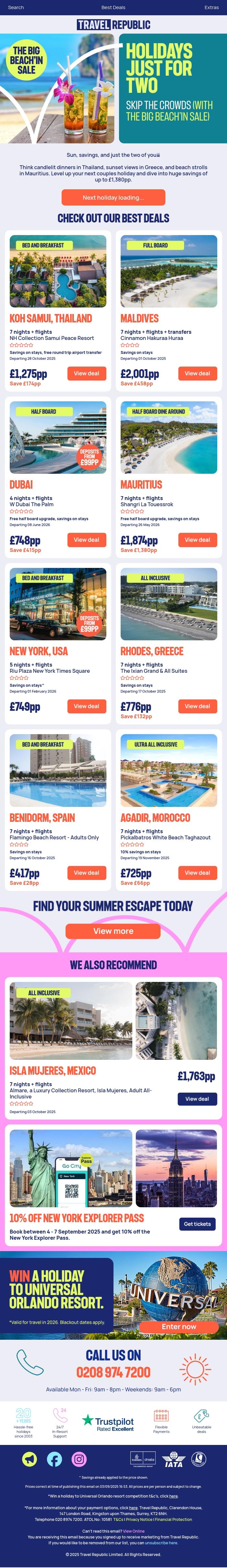 Email Design Inspiration from Travel Republic, Deals from &pound;417pp