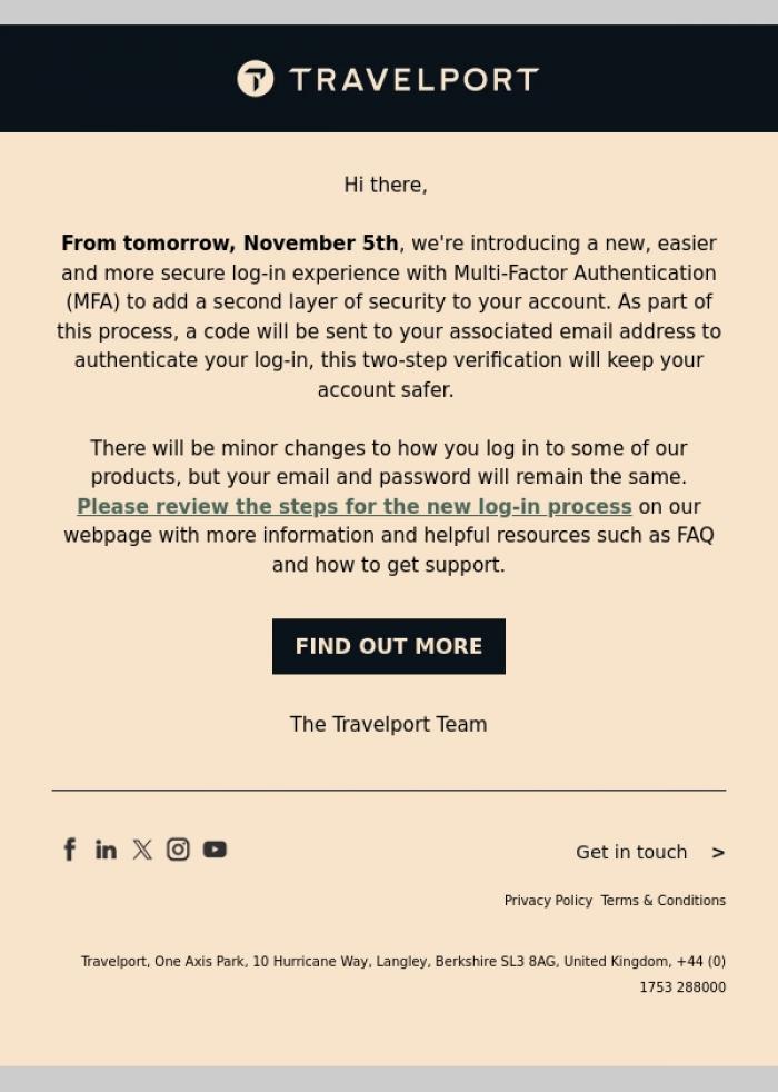 Email Design Inspiration from Travelport, Launching tomorrow: An easier, and more secure log-in experience