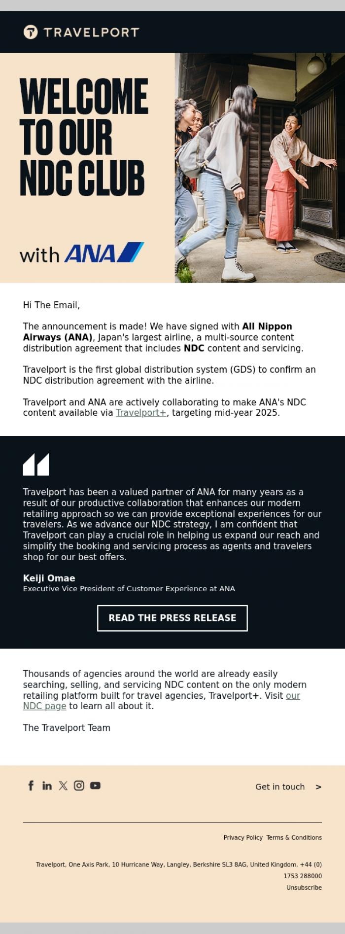 Email Design Inspiration from Travelport, All Nippon Airways (ANA) and Travelport signed NDC agreement