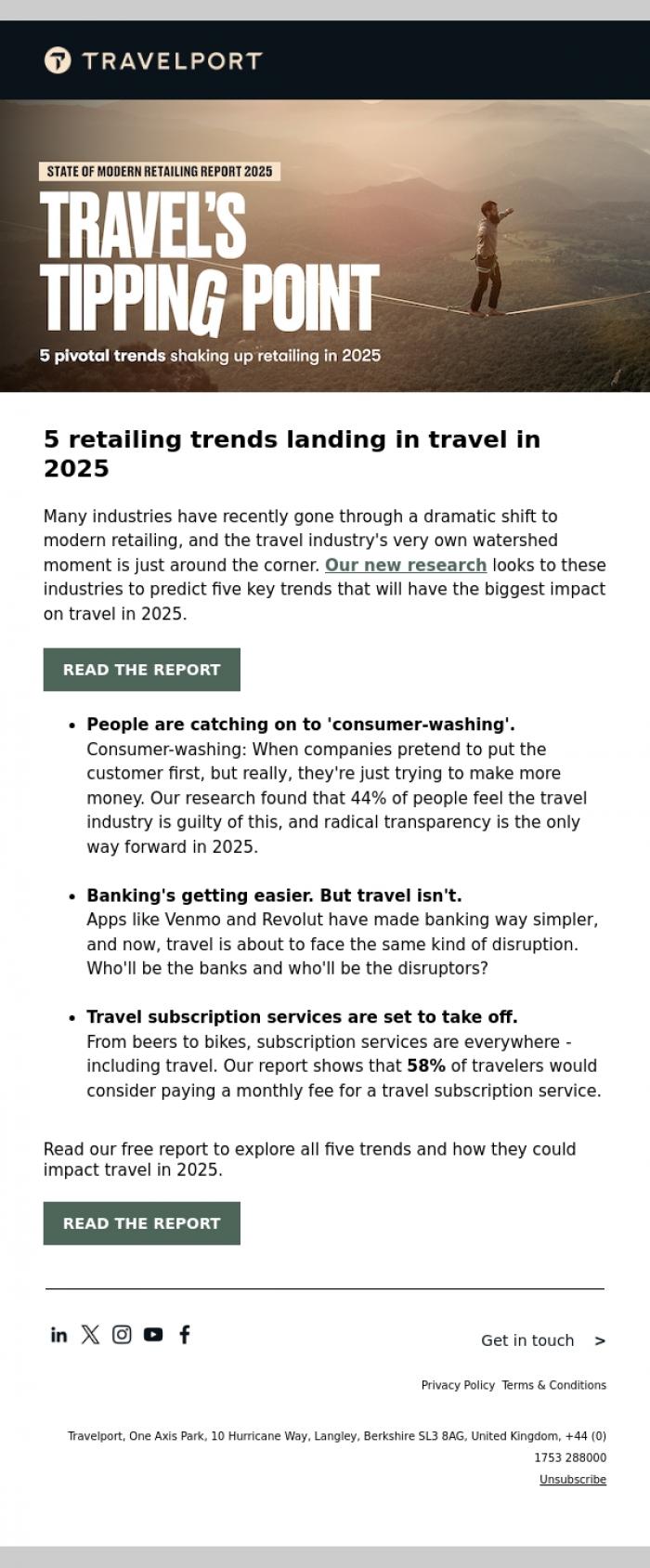 Email Design Inspiration from Travelport, Is travel at a tipping point? New consumer report