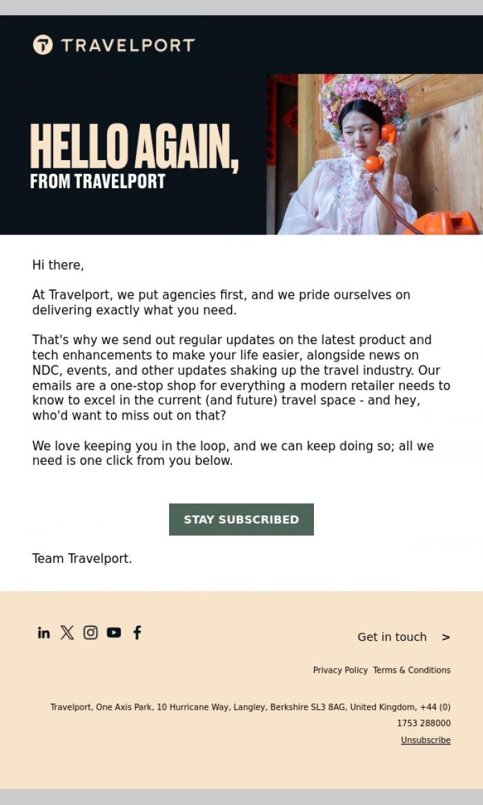 Email Design Inspiration from Travelport, Allow us to reintroduce ourselves