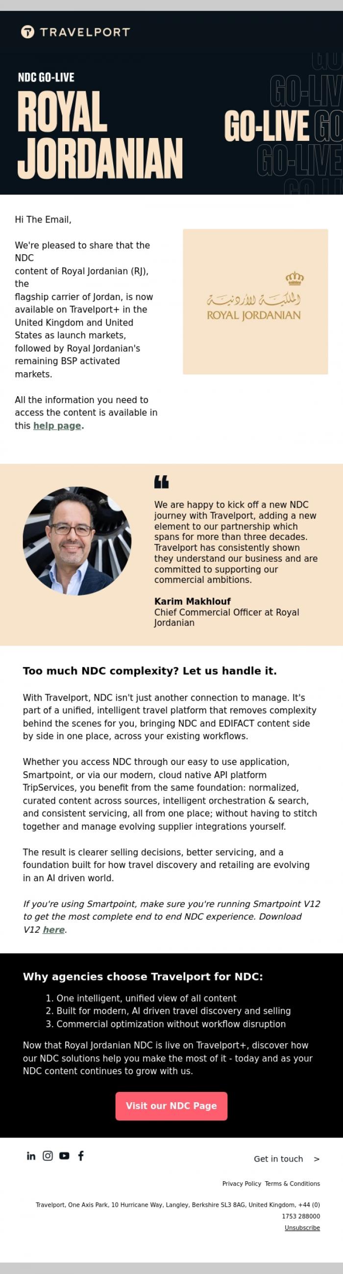 Email Design Inspiration from Travelport, Royal Jordanian's NDC content is live on Travelport+