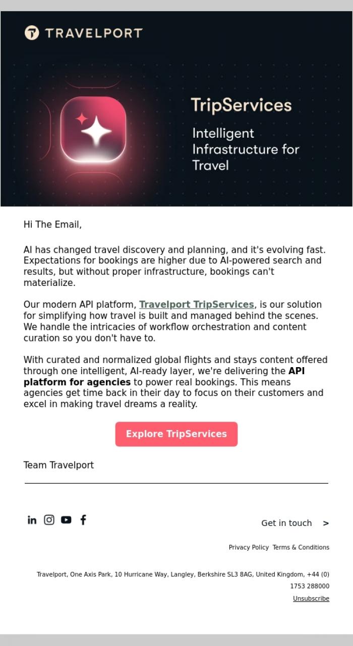 Email Design Inspiration from Travelport, AI is reshaping travel - we're powering it