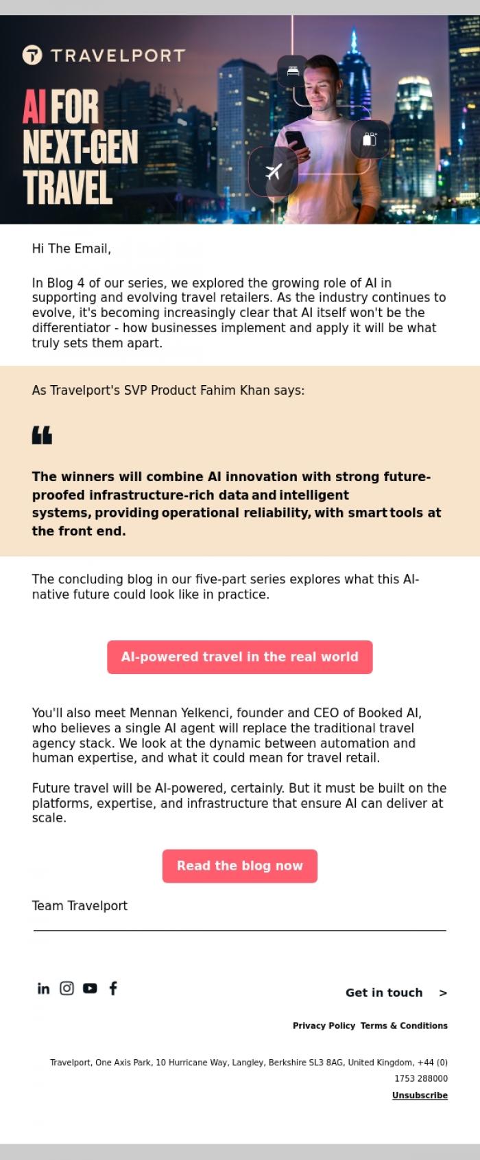 Email Design Inspiration from Travelport, The future of travel retail is AI-native