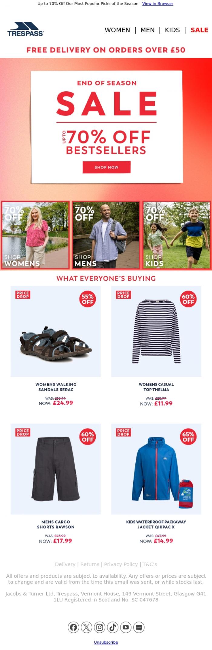 Email Design Inspiration from Trespass, End of Season Bestsellers