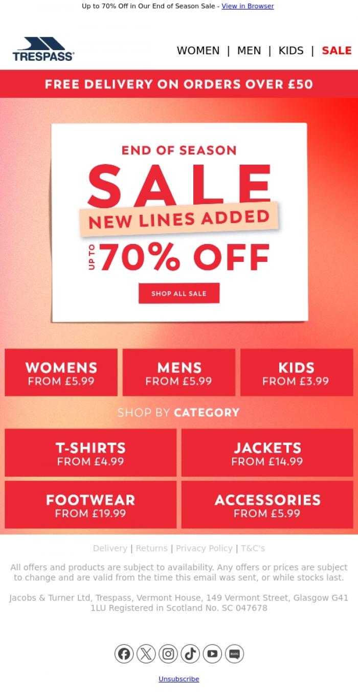 Email Design Inspiration from Trespass, SALE | More Lines Added