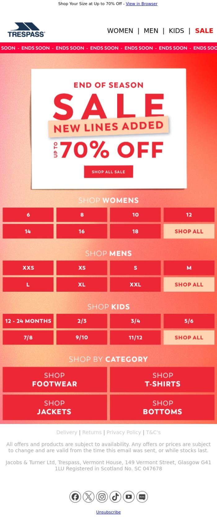 Email Design Inspiration from Trespass, Sale Ends Soon 🚨