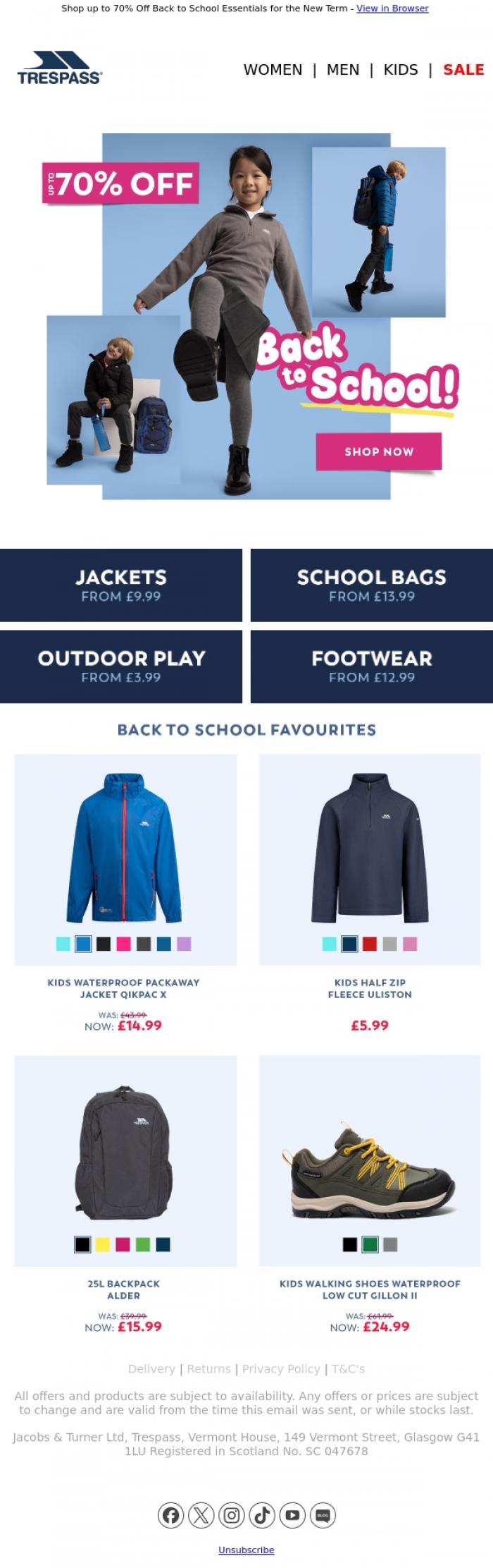Email Design Inspiration from Trespass, Back to School Has Landed