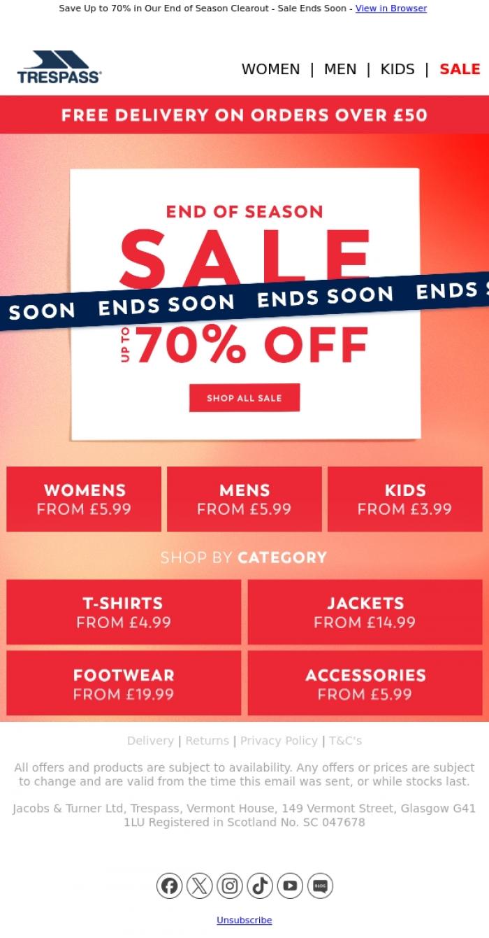 Email Design Inspiration from Trespass, Time's Running Out!⏳