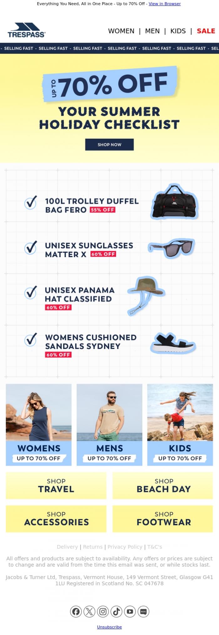 Email Design Inspiration from Trespass, Holiday Checklist ✅