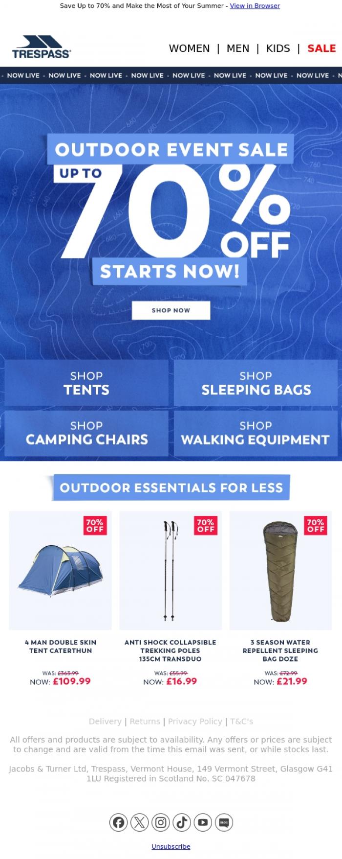 Email Design Inspiration from Trespass, SALE | Outdoor Equipment
