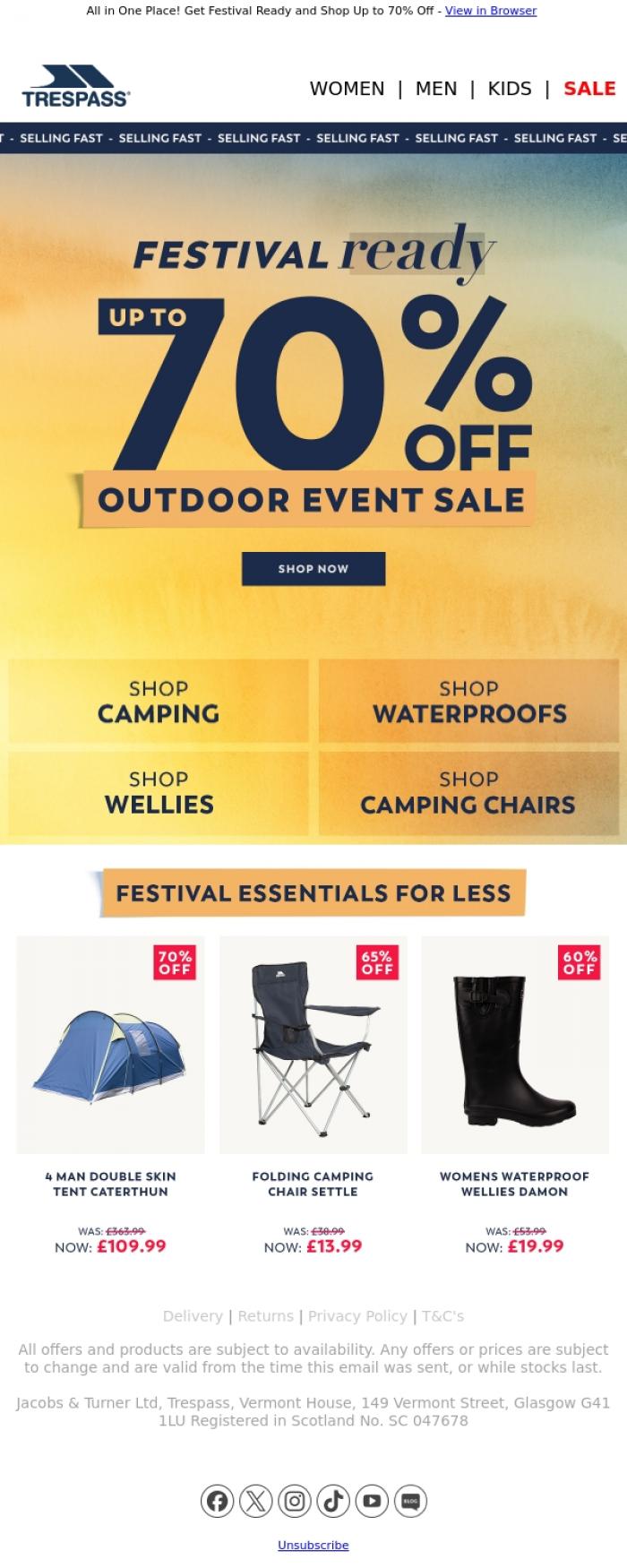 Email Design Inspiration from Trespass, Your Festival Essentials