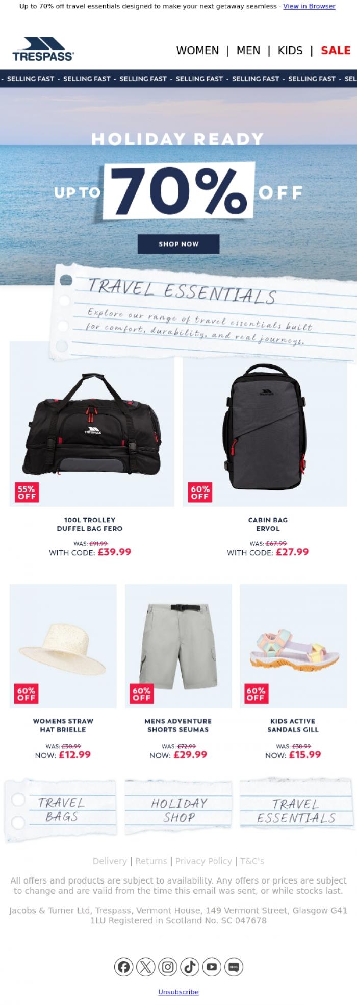 Email Design Inspiration from Trespass, Pack Smarter this Summer🧳