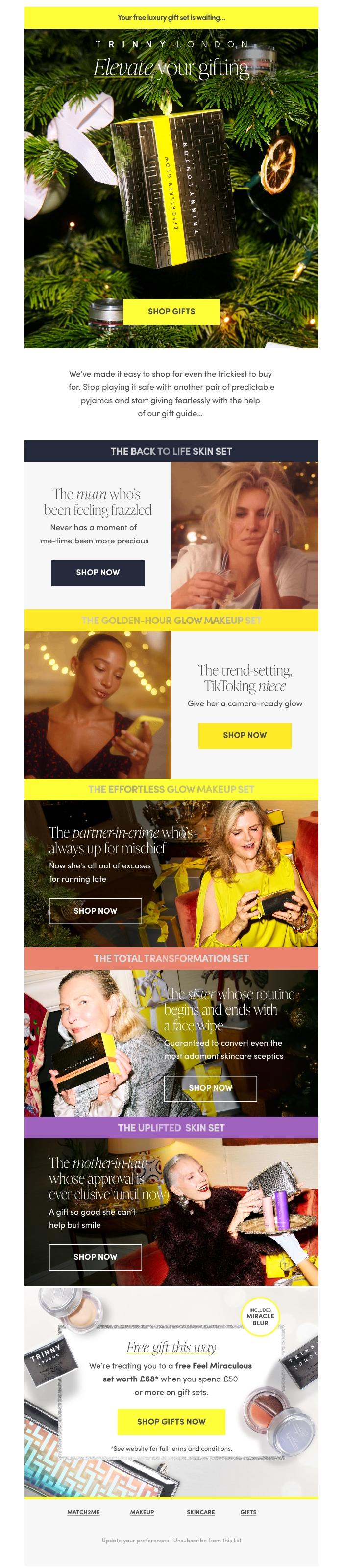 Email Design Inspiration from Trinny London, Gifts with extra "oooh!" factor 