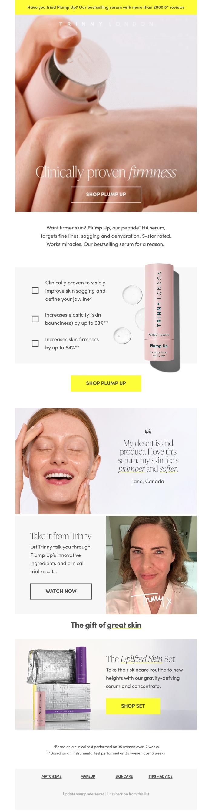 Email Design Inspiration from Trinny London, This way for firmer skin