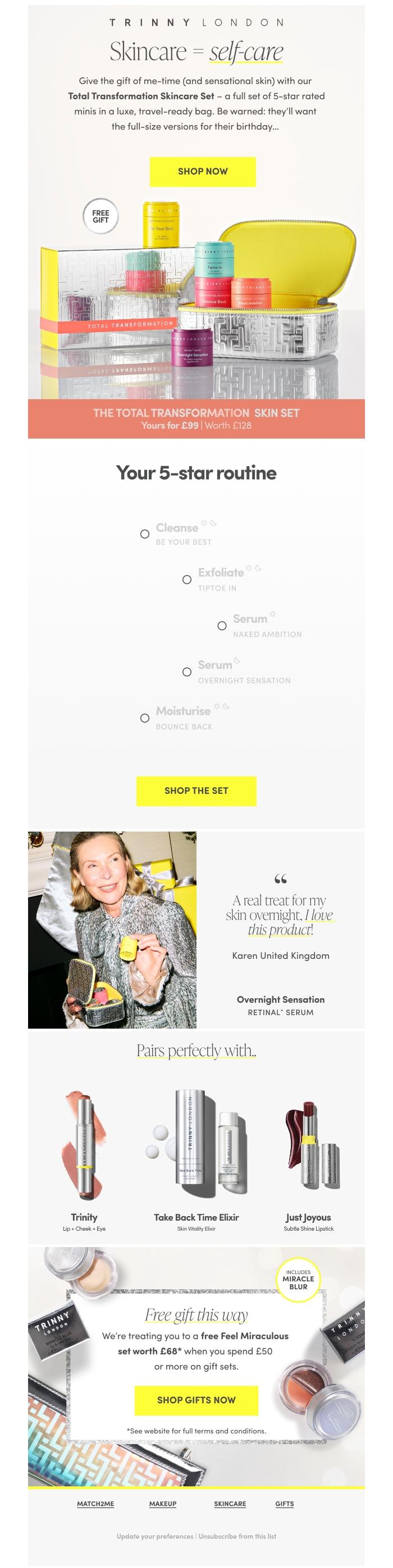 Email Design Inspiration from Trinny London, Gift them a moment of me-time