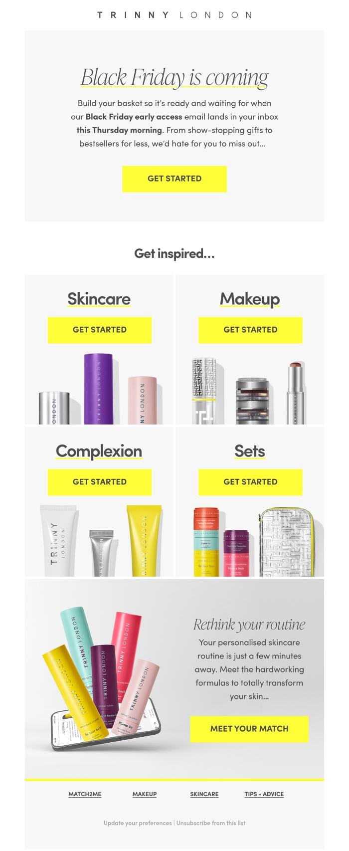 Email Design Inspiration from Trinny London, Build your basket for Black Friday Weekend