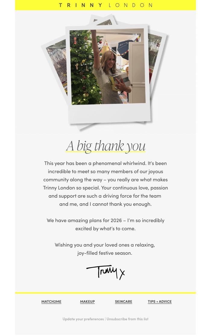 Email Design Inspiration from Trinny London, Wishing you a joy-filled festive season