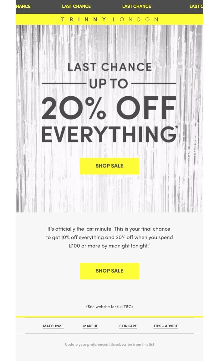 Email Design Inspiration from Trinny London, Final hours to shop 🎁