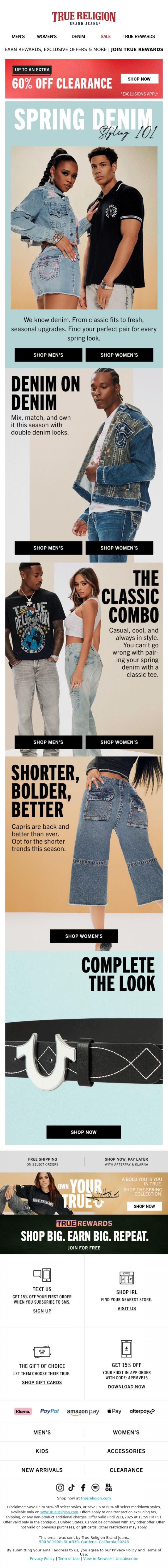 Email Design Inspiration from True Religion, SPRING STYLING 101