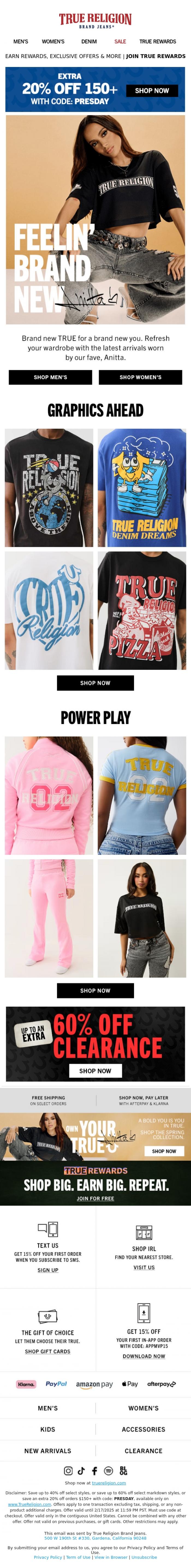 Email Design Inspiration from True Religion, FEELIN' BRAND NEW WITH ANITTA 