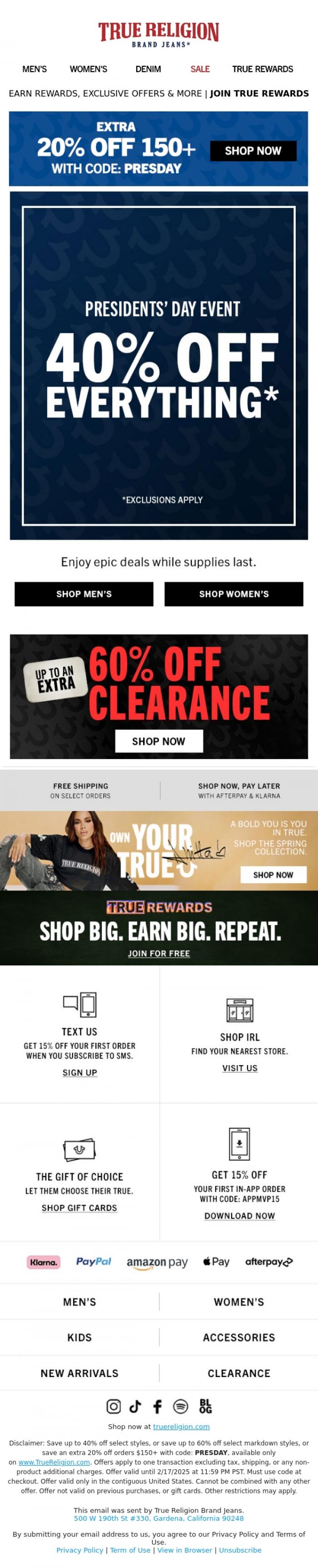 Email Design Inspiration from True Religion, ⏳ 60% OFF STYLES SELLING FAST ⏳ 