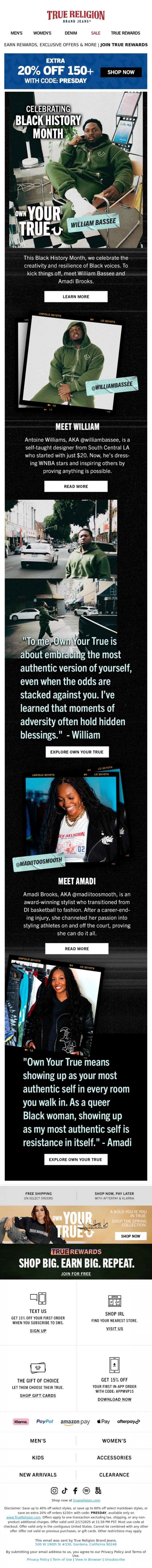 Email Design Inspiration from True Religion, Amplifying Black Voices