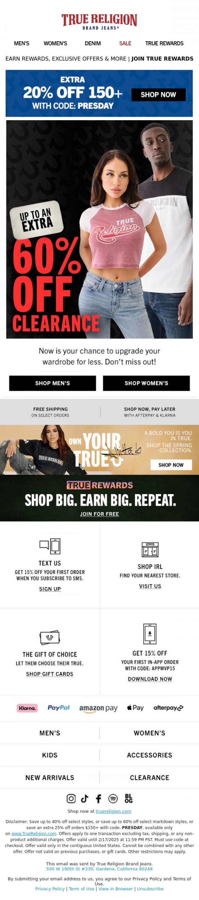 Email Design Inspiration from True Religion, 60% OFF CLEARANCE ❗❗