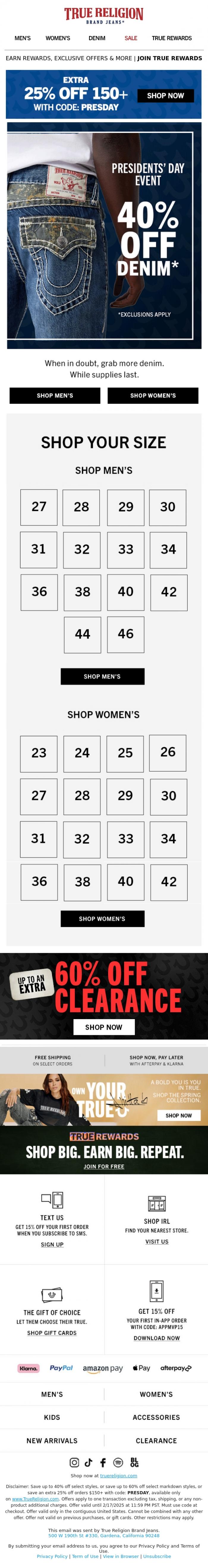 Email Design Inspiration from True Religion, CLAIM ASAP 🤯 40% OFF DENIM EXPIRING